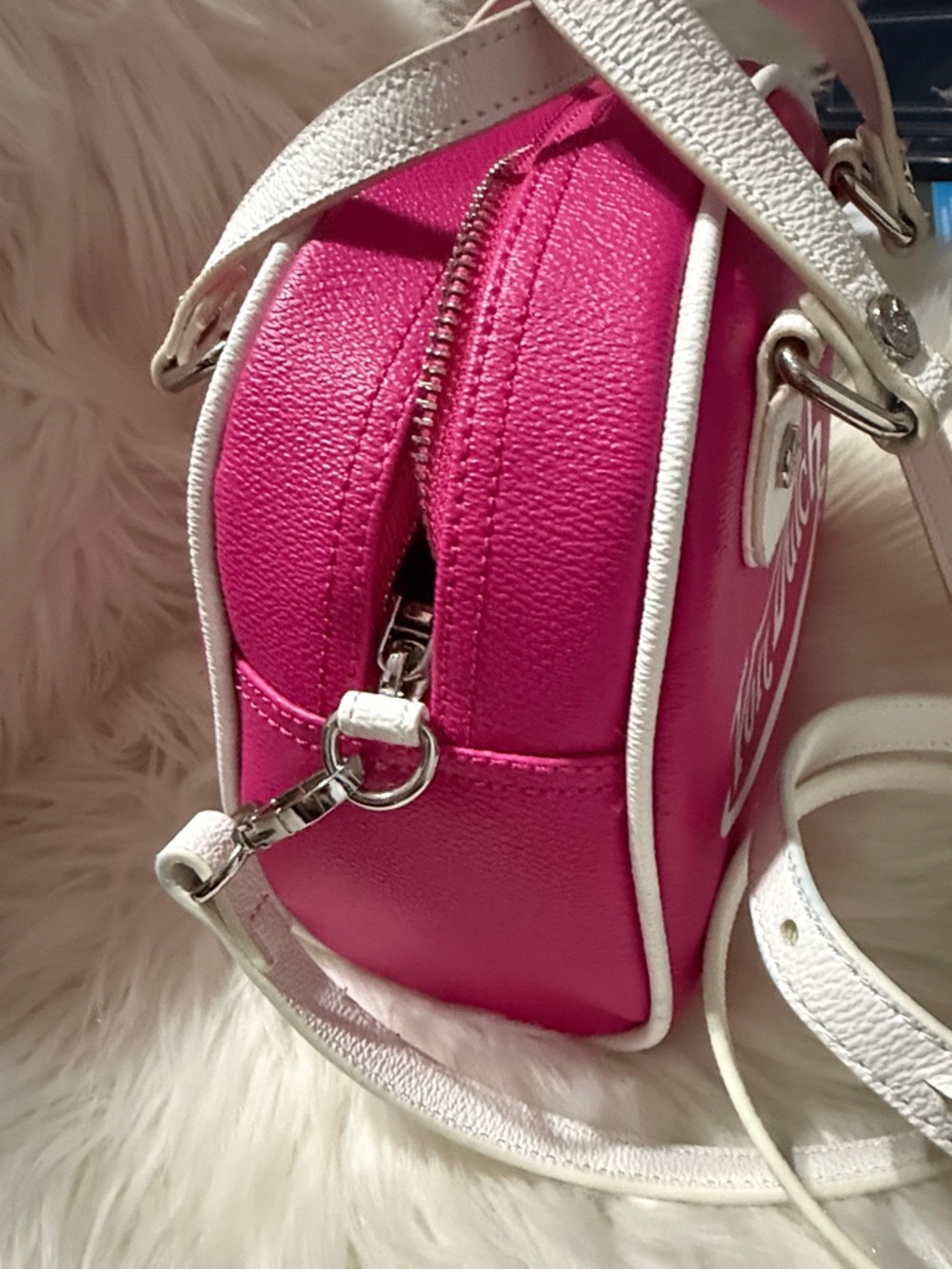 Von Dutch Hot Pink Mini Dome Crossbody with White Trim - Picture 3 of 5